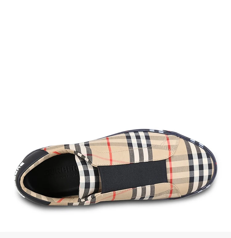 商品Burberry|Burberry 博柏利 新款经典格纹男士卡其色牛皮棉质运动鞋 8009885,价格¥1844,第7张图片详细描述