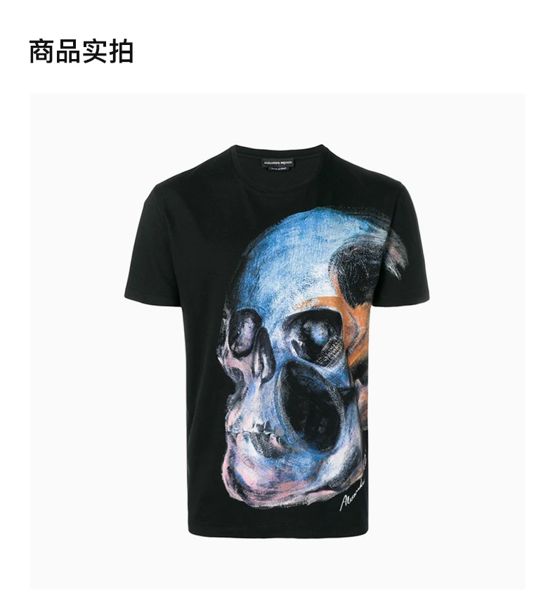 商品Alexander McQueen|Alexander McQueen 亚历山大·麦昆 男士黑色有机棉 T恤 550475-QMZ61-0901,价格¥2131,第4张图片详细描述
