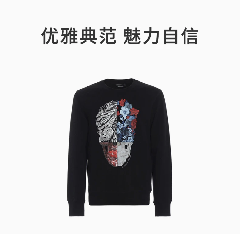 商品Alexander McQueen|ALEXANDER MCQUEEN 男士黑色印花棉质圆领卫衣 550494-QMZ71-0901,价格¥3208,第1张图片详细描述