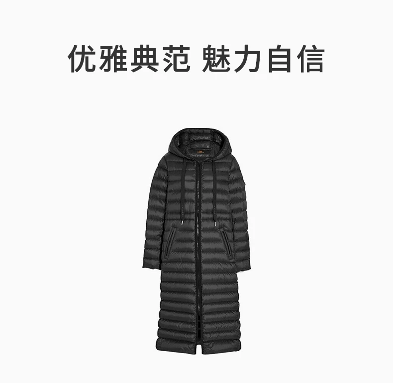 商品[国内直发] Coach|COACH 女士黑色皮绗缝轻薄型连帽长款羽绒服 79682BLK,价格¥1363,第1张图片详细描述