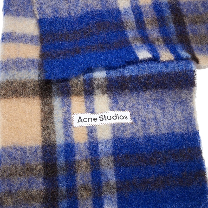 商品Acne Studios|ACNE STUDIOS 男女同款电光蓝/米色格纹徽标羊毛马海毛羊驼毛混纺围巾,价格¥2072,第1张图片详细描述