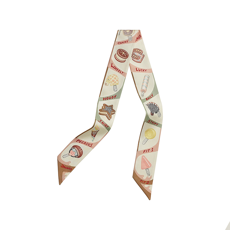 商品Hermes|爱马仕女士Twilly白色桑蚕丝冰淇凌印花丝巾H064109S02,价格¥1914,第2张图片详细描述