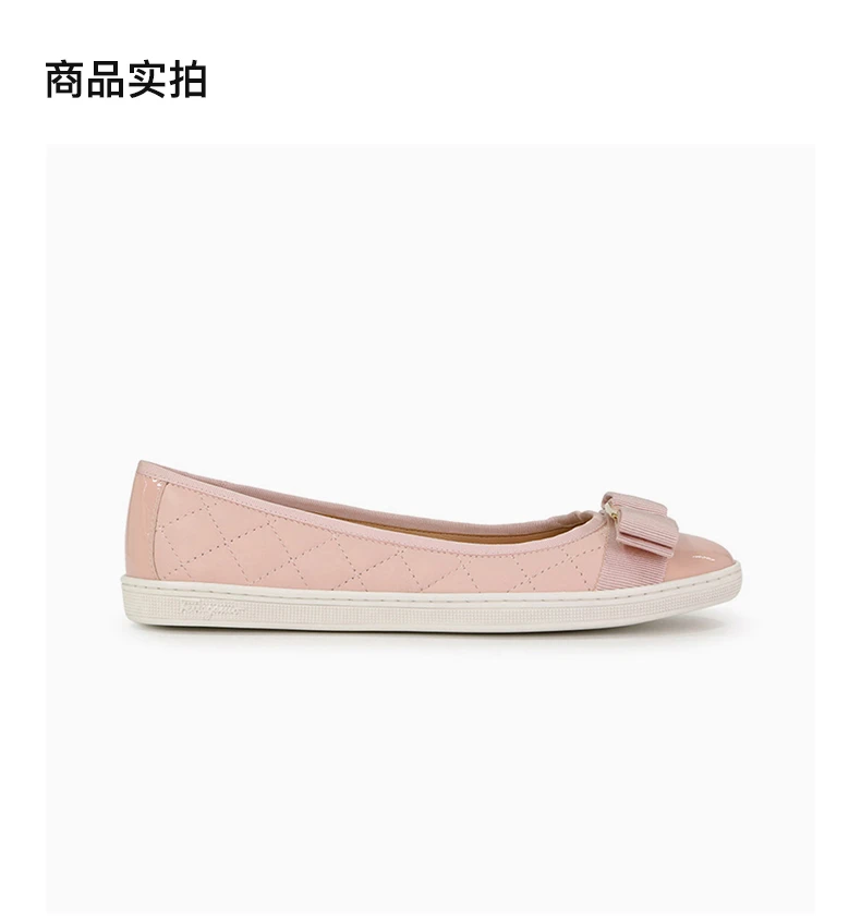 商品Salvatore Ferragamo|SALVATORE FERRAGAMO 女士粉色牛皮蝴蝶结平底船鞋 0685564,价格¥1084,第4张图片详细描述