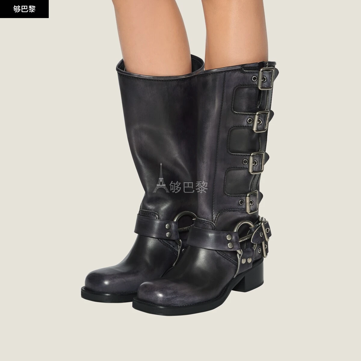 商品Miu Miu|【预售】 缪缪 24秋冬 女士 高筒靴 Bottes en cuir 5W792D_3F33_F0002_F_A050,价格¥17831,第6张图片详细描述