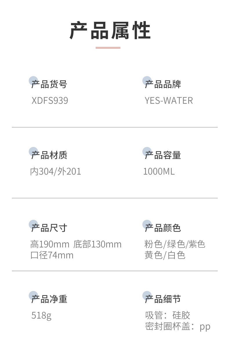 商品[国内直发] YeeCollene|易可邻大容量水杯女高颜值大肚杯保温杯学生礼品316不锈钢保温杯子1000ML,价格¥237,第9张图片详细描述