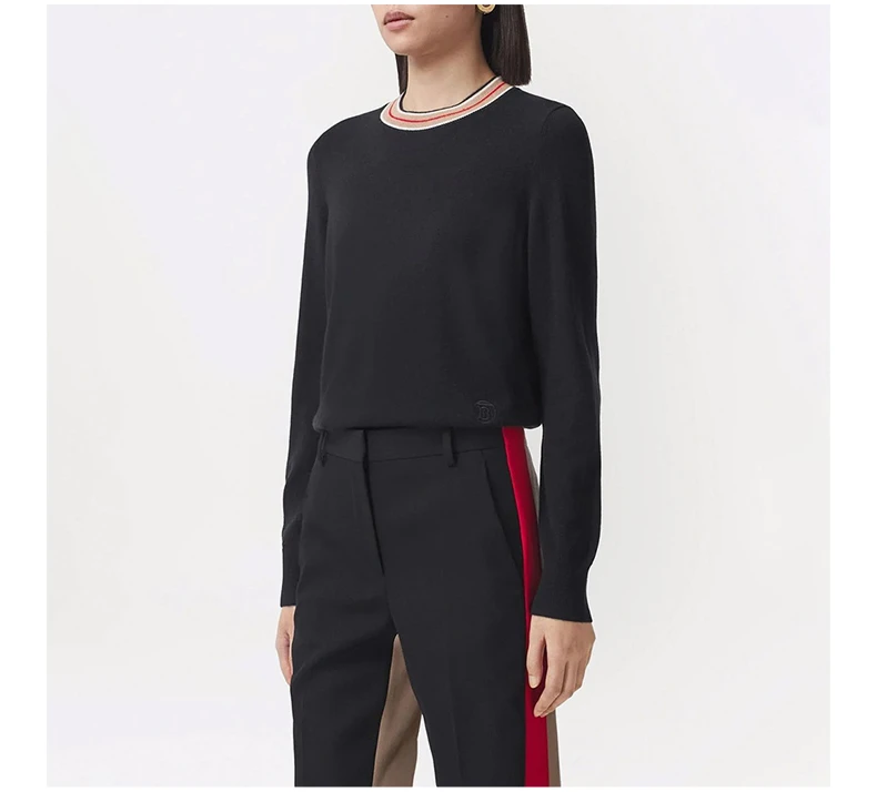 商品Burberry|BURBERRY 女士黑色条纹领口羊绒毛衣 8048428,价格¥2678,第5张图片详细描述