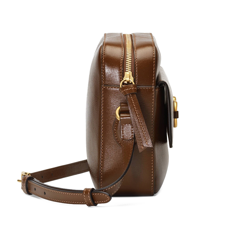 商品Gucci|GUCCI/古驰 Horsebit 1955 女士棕色纹理皮革金色马衔扣细节小号斜挎单肩包 6454541DB0G2361,价格¥12986,第5张�图片详细描述