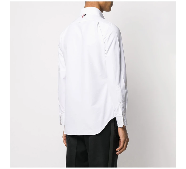 商品Thom Browne|THOM BROWNE 男士白色牛津纺配罗缎开襟长袖衬衫 MWL001A-06496-100,价格¥3088,第6张图片详细描述