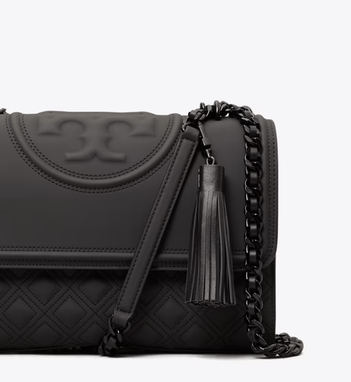 商品Tory Burch|汤丽柏琦 TB菱形绗缝浮雕印花编织链条翻盖单肩斜挎包女款黑色（香港仓发货）,价格¥3580,第12张图片详细描述