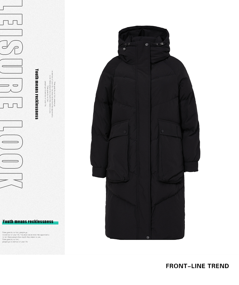 商品[国内直发] ROBINHOOD|罗宾汉时尚潮流大口袋中长款羽绒服-R228Y6009-黑色,价格¥553,第1张图片详细描述