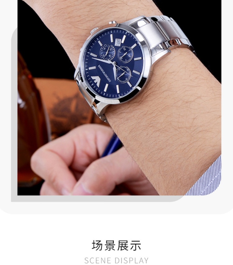 商品[国内直发] Emporio Armani|Armani阿玛尼手表商务蓝色表盘石英表AR2448,价格¥1168,第3张图片详细描述