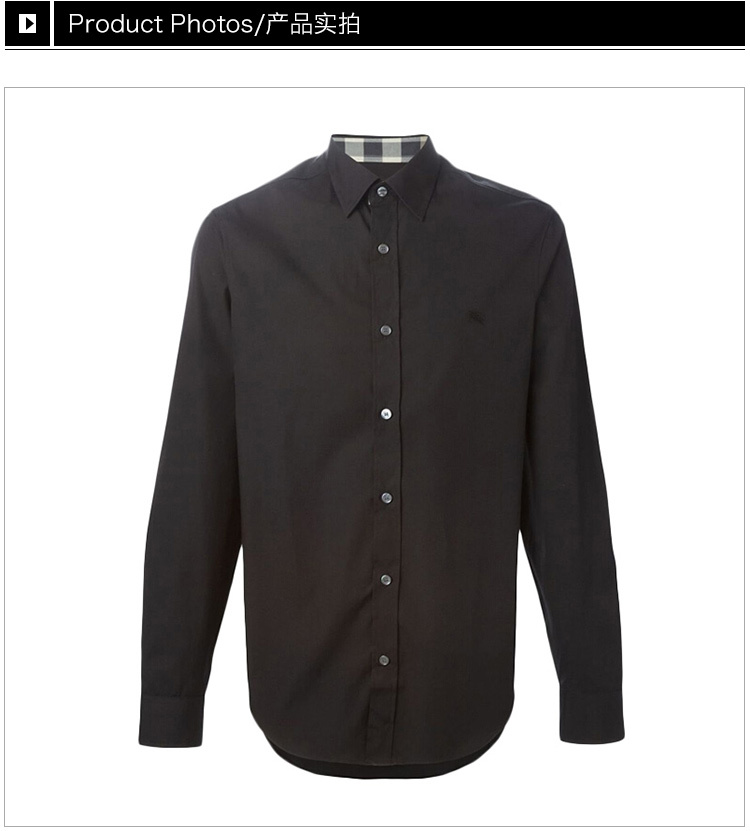商品Burberry|Burberry 博柏利 男士黑色棉质长袖衬衫 3991162,价格¥1087,第26张图片详细描述