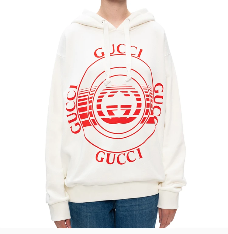 商品[国内直发] Gucci|GUCCI 女士白色红色logo带帽卫衣 615061-XJCRR-9104,价格¥6573,第5张图片详细描述