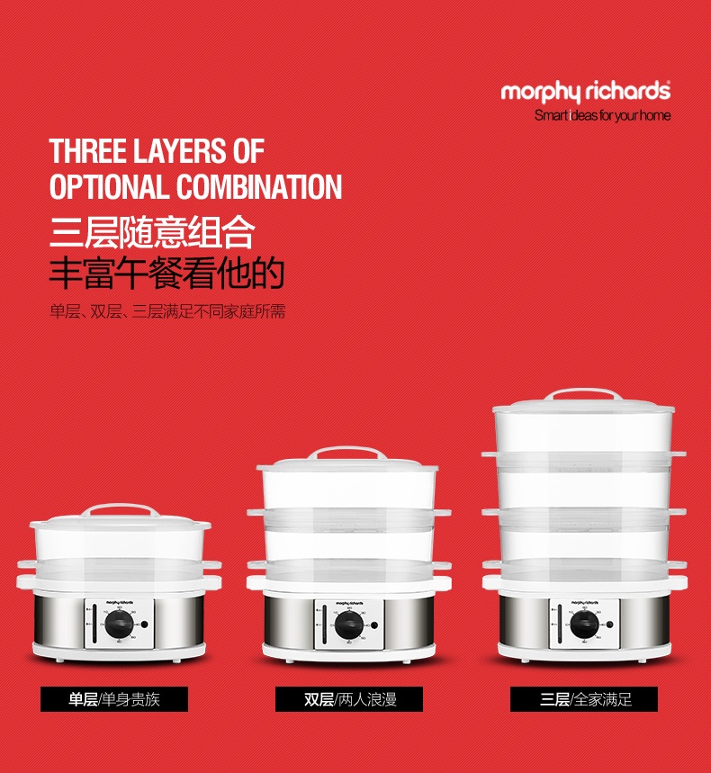 商品[国内直发] Morphy Richards|电蒸锅多功能家用自动断电蒸汽锅3层大容量电蒸笼MR1148 ,价格¥260,第13张图片详细描述