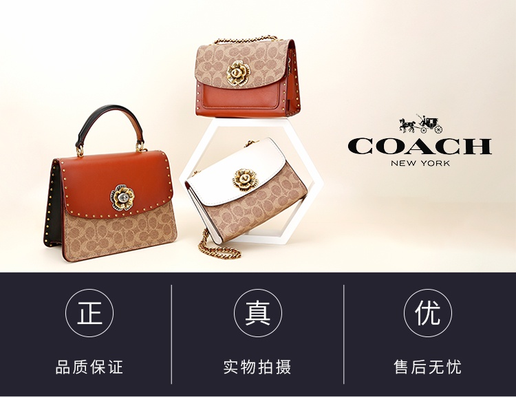 商品[国内直发] Coach|蔻驰COACH女士 米色拼蛇皮纹皮质单肩斜挎包链条小方包 C6495 IMM6H,价格¥1190,第1张图片详细描述