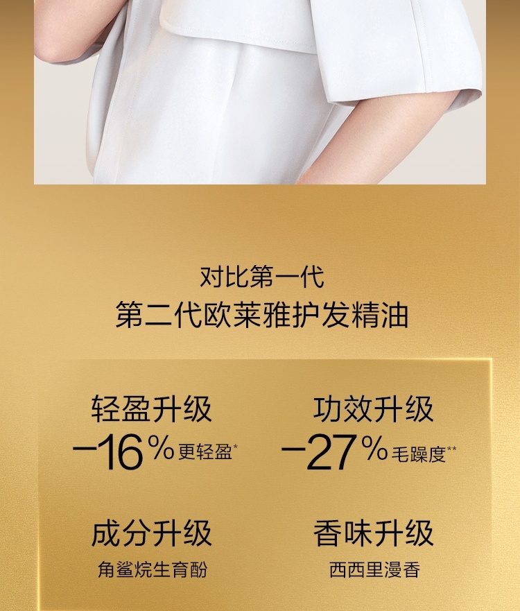 商品[国内直发] L'Oreal Paris|欧莱雅护发精油小金瓶修护头发卷发柔顺干枯改善毛躁防毛躁100ml赠洗护套装,价格¥82,第4张��图片详细描述