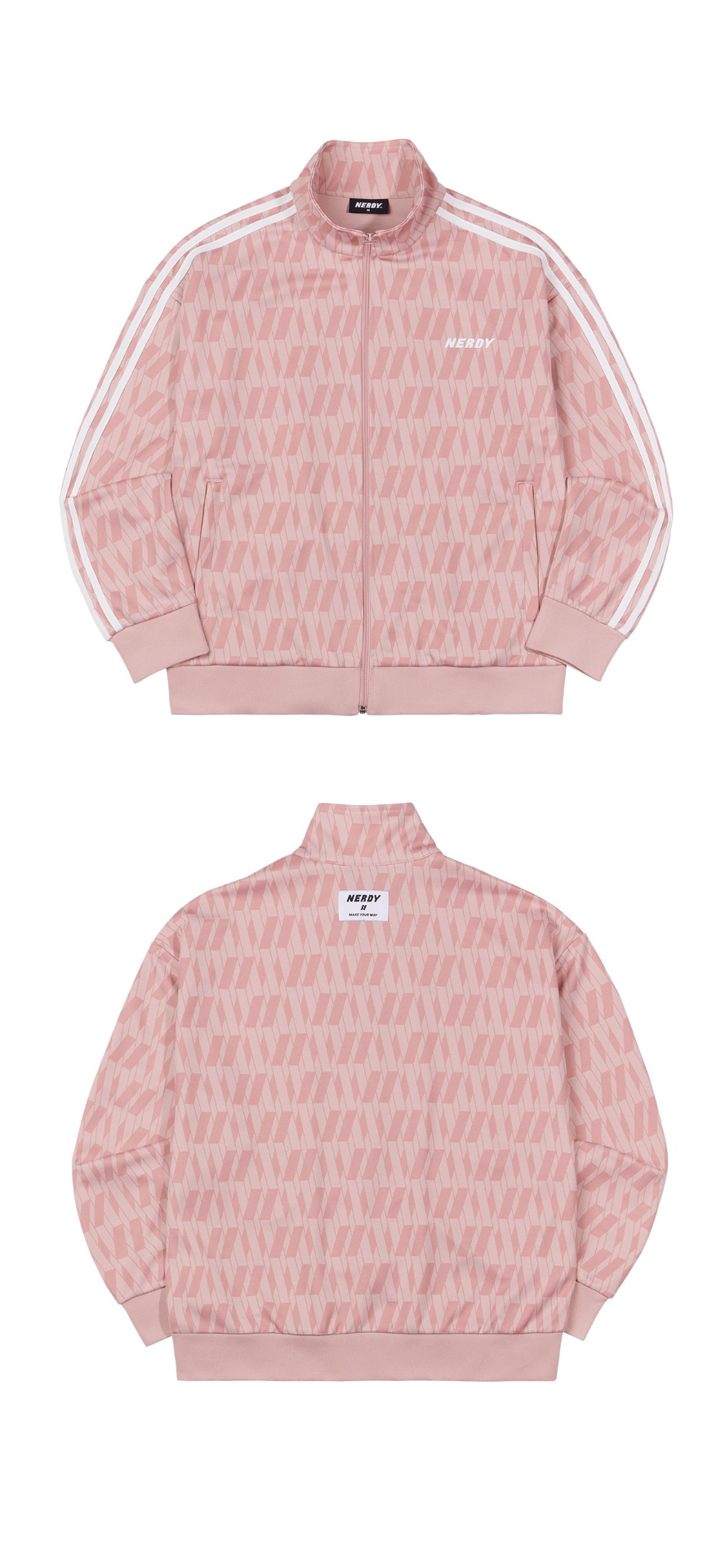 商品NERDY|【享贝家】（国内现货）NERDY 新款DNA Monogram Track Top训练外套运动夹克  男女同款 浅蓝色\紫色\粉红色\奶白色\黑色 PNES21KA21/黑色PNES21KA210106  G-QD,价格¥258,第5张图片详细描述