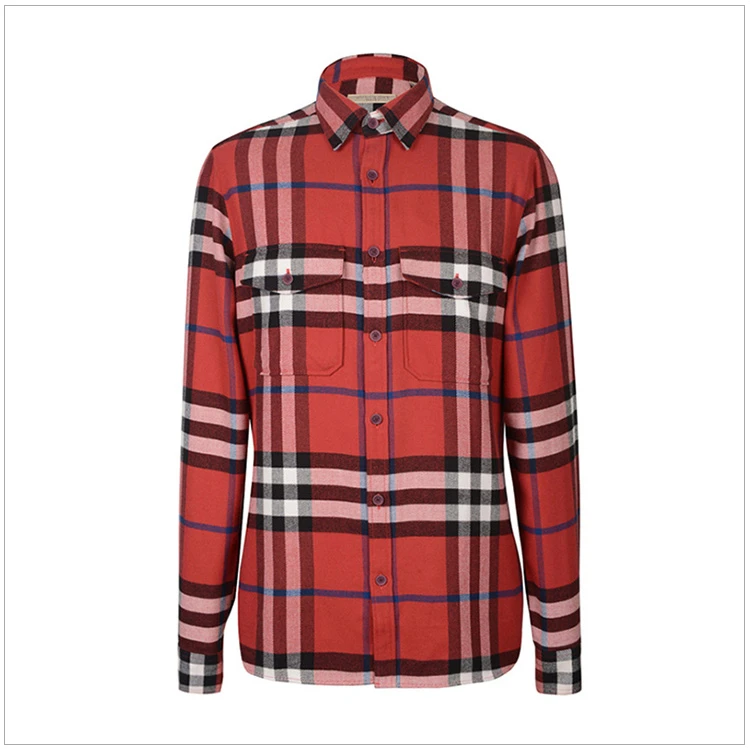 商品Burberry|Burberry 博柏利 男士格纹全棉长袖衬衫红色 3942164,价格¥2130,第2张图片详细描述