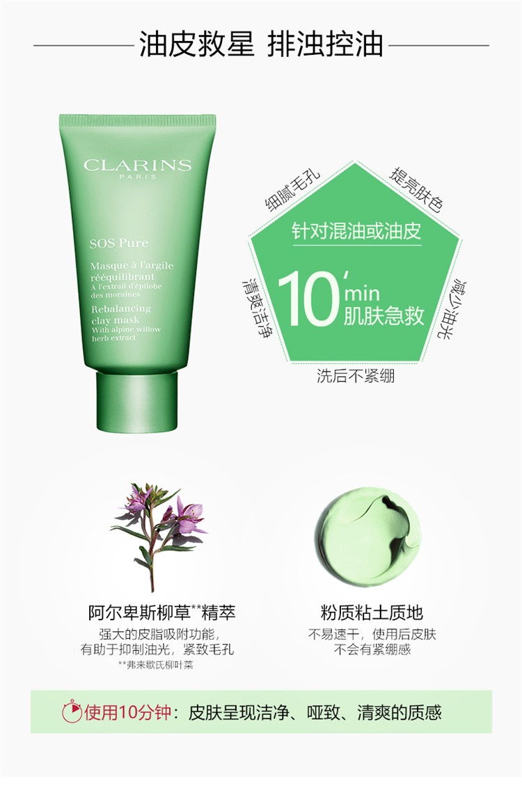 商品Clarins|Clarins娇韵诗细致洁净「SOS」面膜75ML,价格¥285,第7张图片详细描述