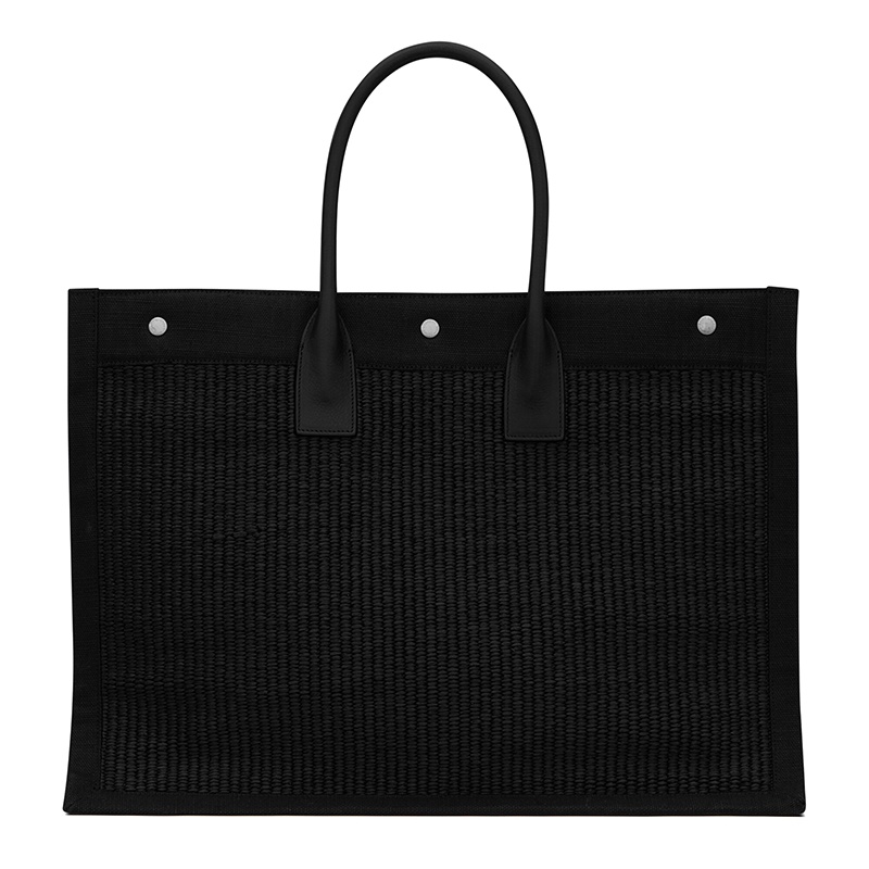 商品Yves Saint Laurent|SAINT LAURENT PARIS/圣罗兰 YSL RIVE GAUCHE系列 男女通用大号黑色刺绣拉菲草三个ysl印花暗扣手提斜挎单肩包5094152M21E1050,价格¥12766,第3张图片详细描述