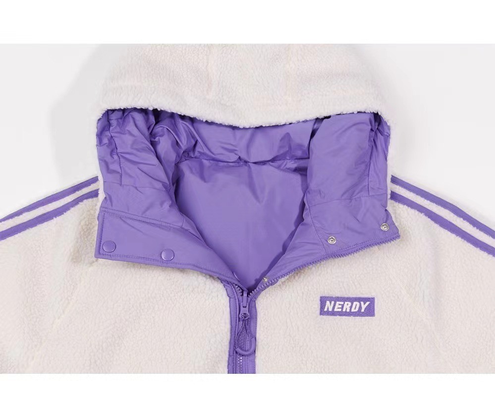 商品NERDY|【享贝家】NERDY 简约双面穿抓绒连帽羽绒服外套 男女同款 深紫色（预售款，10天发货） PNEW21DJ04 ,价格¥564,第3张图片详细描述