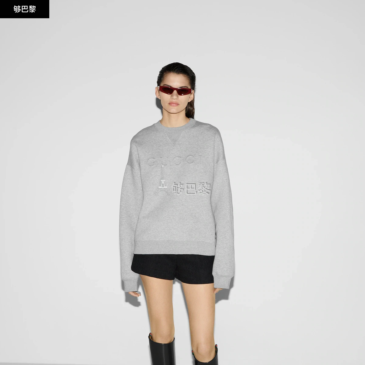 商品Gucci|【预售】 古驰 24秋冬 女士 卫衣 针织棉印花压纹卫衣 802787 XJGUT 1160,价格¥8116,第6张图片详细描述