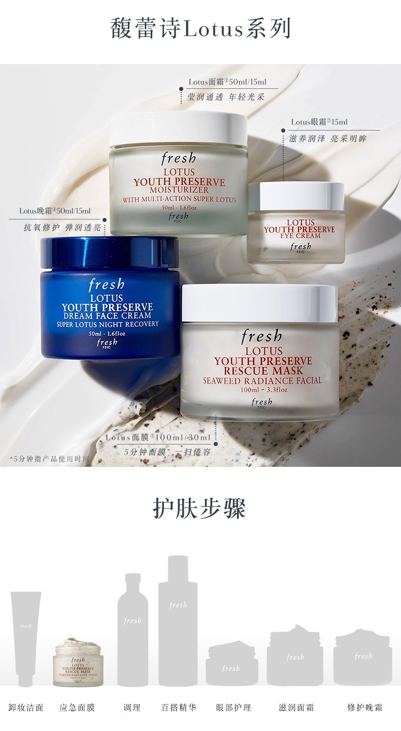 商品Fresh|馥蕾诗 Lotus面膜青春活妍赋活面膜 睡莲面膜 100ml 补水涂抹式保湿 熬夜面膜 焕亮光采 改善肤色暗哑,价格¥435,第6张图片详细描述