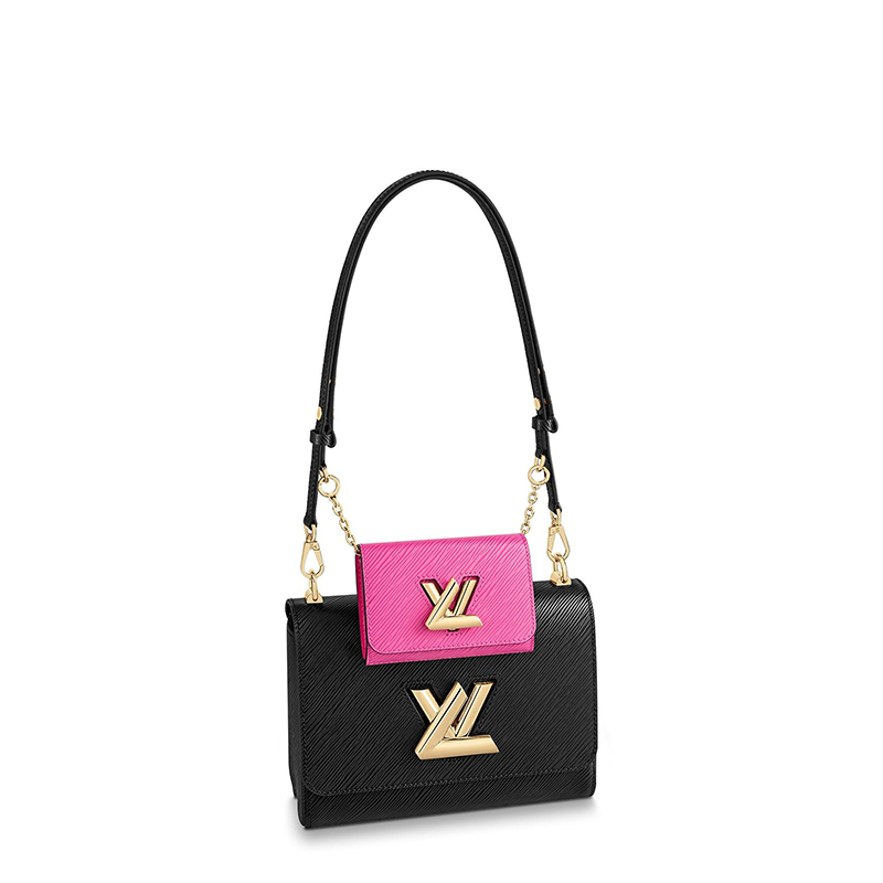 商品Louis Vuitton|【预售十天】Louis Vuitton/路易威登 22春夏新款TWIST系列 女士中号黑色/紫红色水波纹皮革金色旋扣配可拆卸小袋斜跨多功能二合一单肩包M59885,价格¥33367,第2张图片详细描述