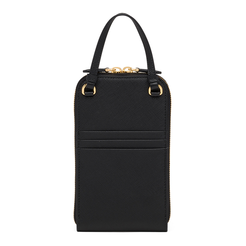 商品Prada|PRADA/普拉达 22新款 女士mini黑色saffiano皮革珐琅徽标配手柄拆卸调节肩带拉链开合单肩斜挎手提包1BP027_NZV_F0002_V_YM1,价格¥10946,第5张图片详细描述
