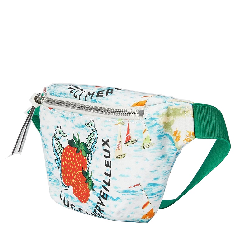 商品Gucci|GUCCI/古驰 儿童款绿�色尼龙水果主题印花白色皮革饰边腰包‎502095URIAN4352,价格¥3490,第6张图片详细描述