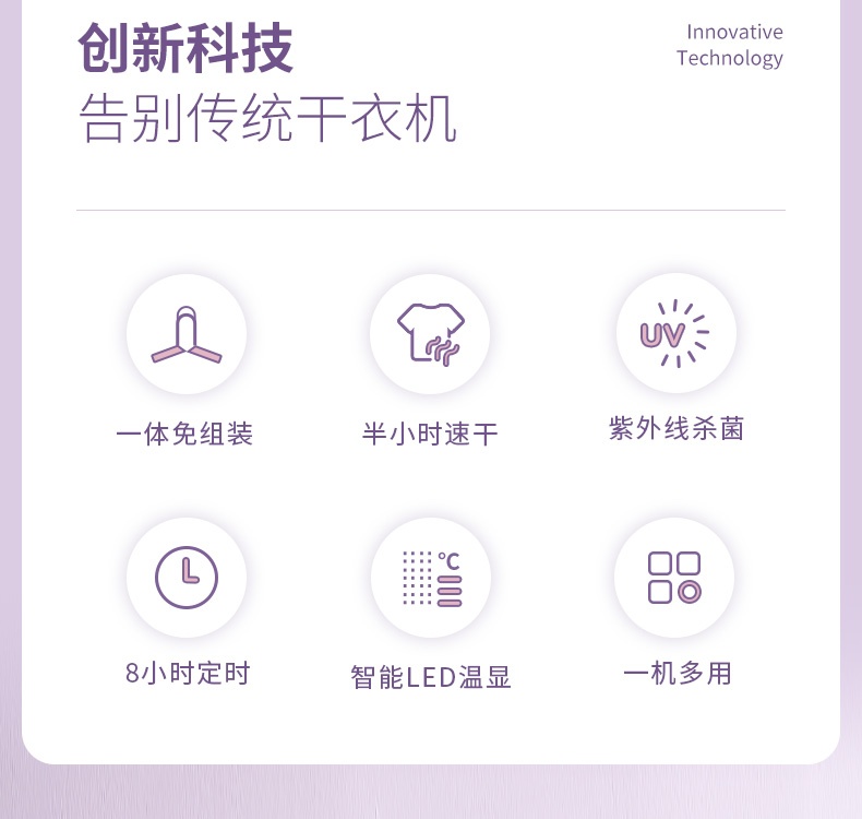 商品[国内直发] Skrillex|Skrillex柯乐希 便携烘干机杀菌消毒烘干衣架家用宿舍出差旅游小型静音skr干衣机 罗兰紫（干衣+干鞋+UV杀菌+杀螨除味,价格¥377,第3张图片详细描述