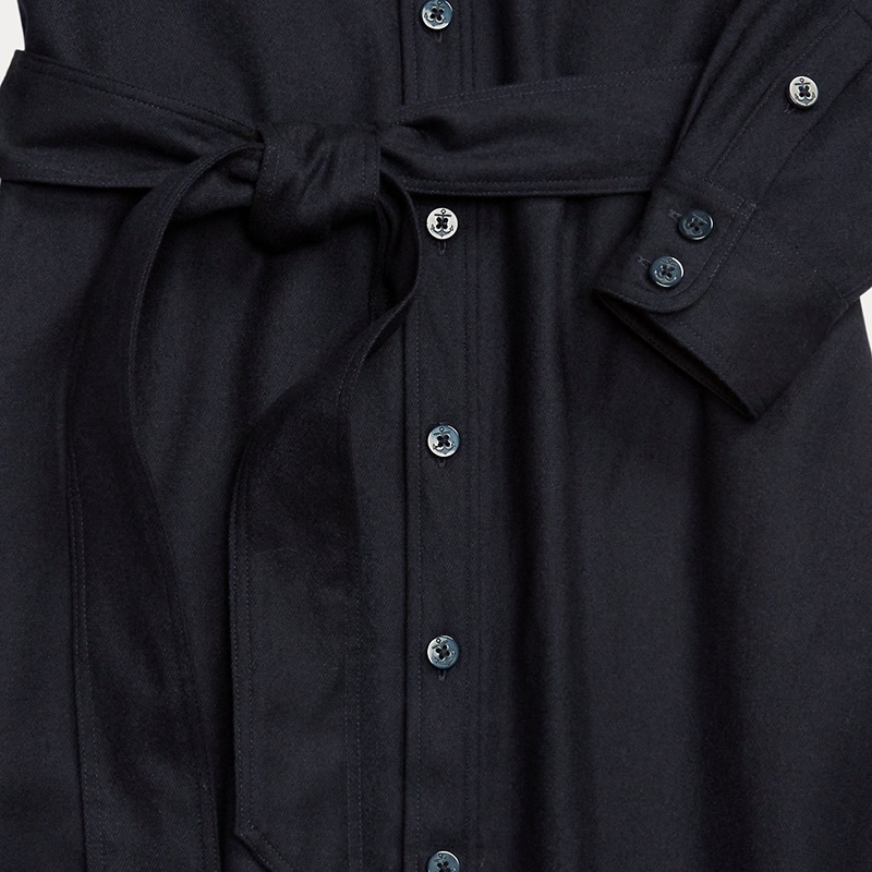 商品Ralph Lauren|拉夫劳伦 女士黑色羊毛/尼龙混纺长袖立领衬衫式连衣裙,价格¥5689,第2张图片详细描述