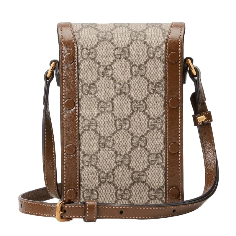 商品Gucci|GUCCI/古驰 Gucci 1955系列 男��女通用GG帆布配皮革饰边金色马衔扣细节迷你手提单肩包 ,价格¥7893,第6张图片详细描述