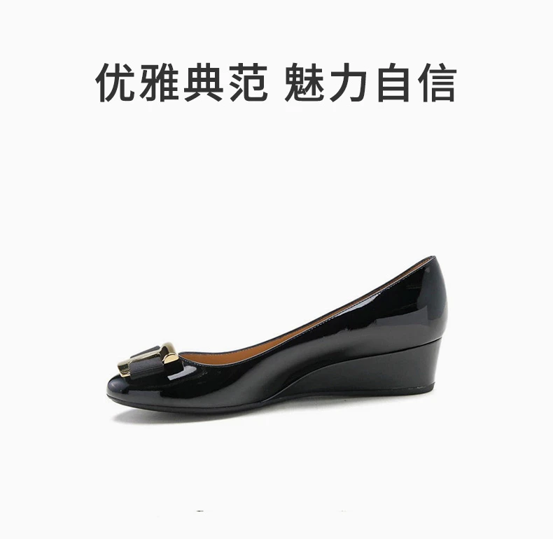 商品[国内直发] Salvatore Ferragamo|SALVATORE FERRAGAMO 黑色女士坡跟鞋 0592353,价格¥1968,第1张图片详细描述