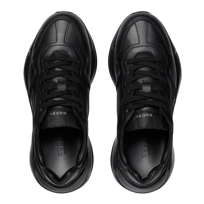 商品Gucci|古驰23新款 Rhyton系列女士黑色皮革运动鞋,价格¥6493,第2张图片详细描述