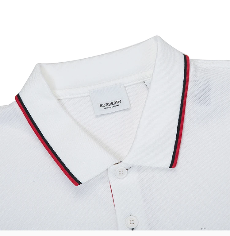 商品Burberry|BURBERRY 博柏利 白色cotton polo shirt棉质翻领刺绣开襟衫男士POLO衫 8017004,价格¥2164,第7张图片详细描述