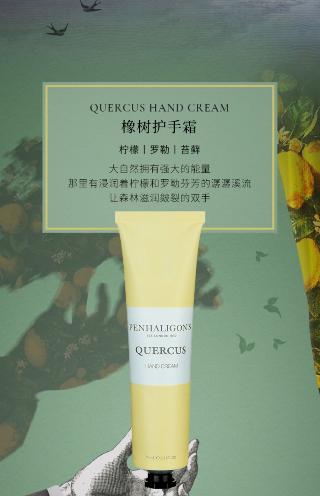 商品Penhaligon‘s|潘海利根 护手霜系列 75ml 保湿滋润留香 月亮女神 橡树 女王的耳语,价格¥222,第4张图片详细描述