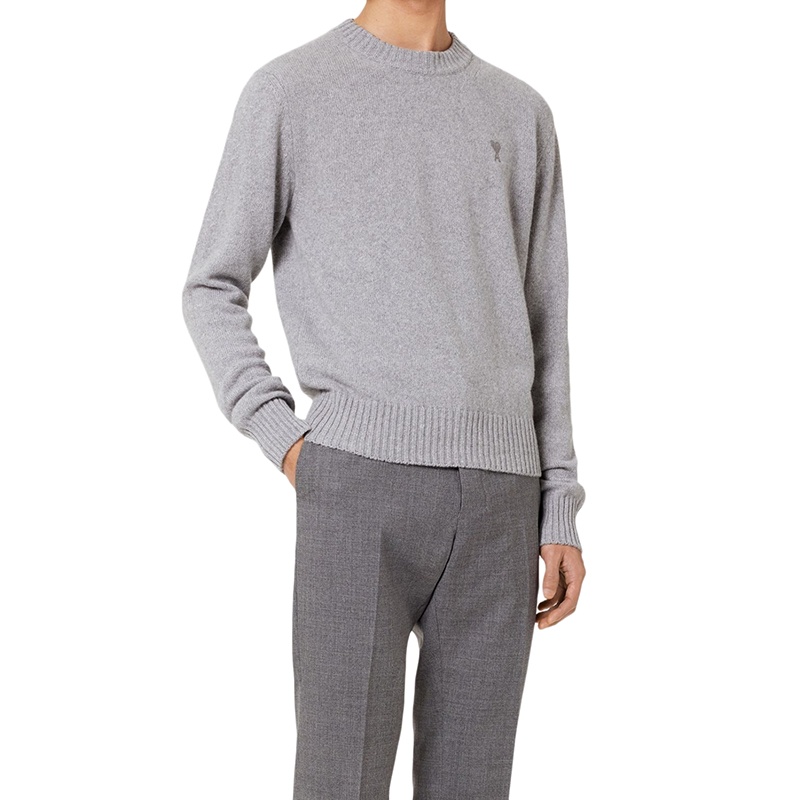 商品AMI|AMI PARIS Ami De Cœur系列 男士灰色羊绒圆领长袖毛衣,价格¥3480,第5张图片详细描述