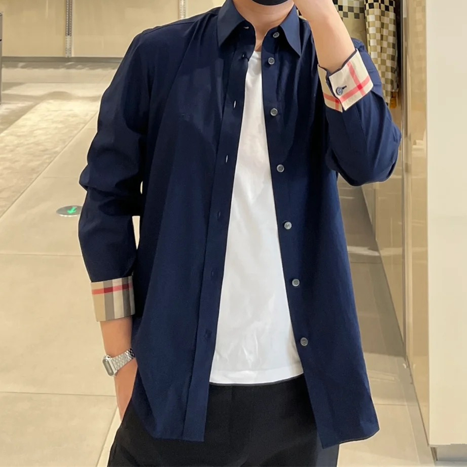 商品Burberry|BURBERRY/博柏利 男士藏蓝色棉质混纺马术骑士刺绣长袖衬衫80667651,价格¥1108,第7张图片详细描述