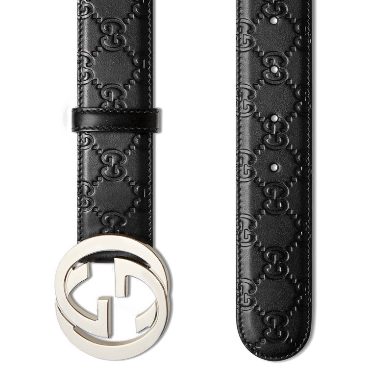 商品Gucci|GUCCI/古驰   经典款Signature男士黑色牛皮印花双G腰带,价格¥3983,第4张图片详细描述