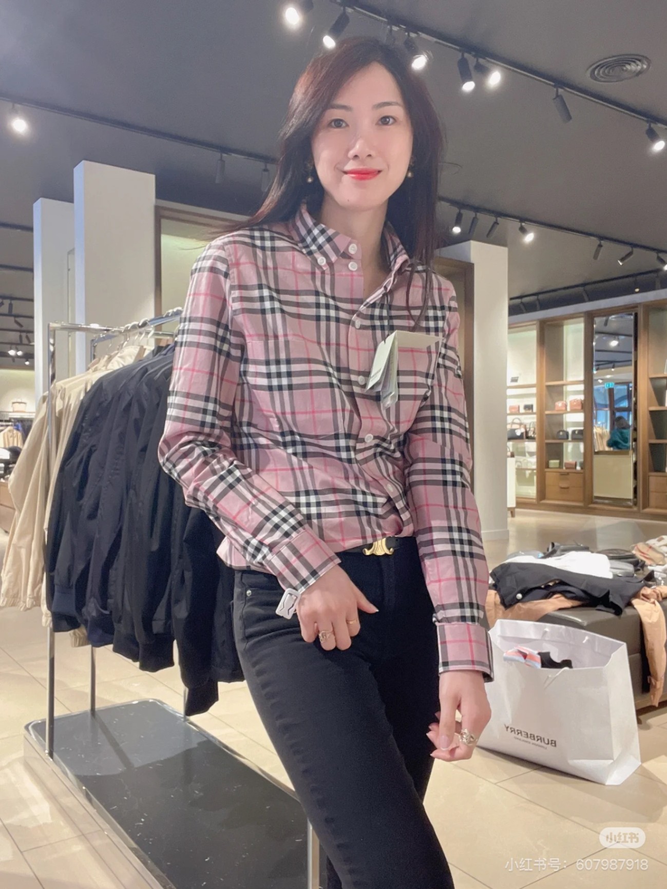 商品Burberry|BURBERRY/博柏利 女士粉色格纹棉质多扣领经典长袖衬衫80742161,价格¥1100,第10张图片详细描述