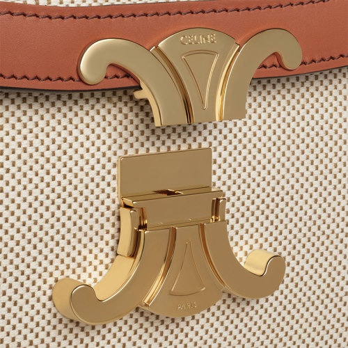 商品Celine|【包税】CELINE/赛琳 20TRIOMPHE系列 中号棕色皮革拼米色帆布单肩斜挎包 191242BGI.04LV,价格¥22787,第2张图片详细描述