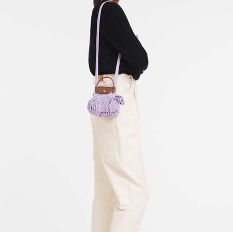 商品[国内直发] Longchamp|珑骧女士Le Pliage 17镂空网袋短柄棉质织物拼牛皮饰边手提单肩斜挎包迷你女款紫色10139 HVH ,价格¥657,第2张图片详细描述