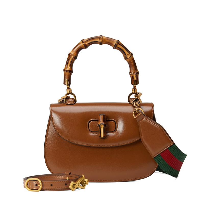 商品Gucci|GUCCI/古驰 女士小号棕色皮革竹节配件附皮革和织带互换肩带竹子提手饰面斜跨单肩手提包67579710ODT2579,价格¥31980,第5张图片详细描述