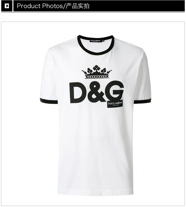 商品Dolce & Gabbana|Dolce&Gabbana 杜嘉班纳 男士米白色字母棉质短袖T恤 G8HV0T-HP706-WI40,价格¥1121,第4张图片详细描述