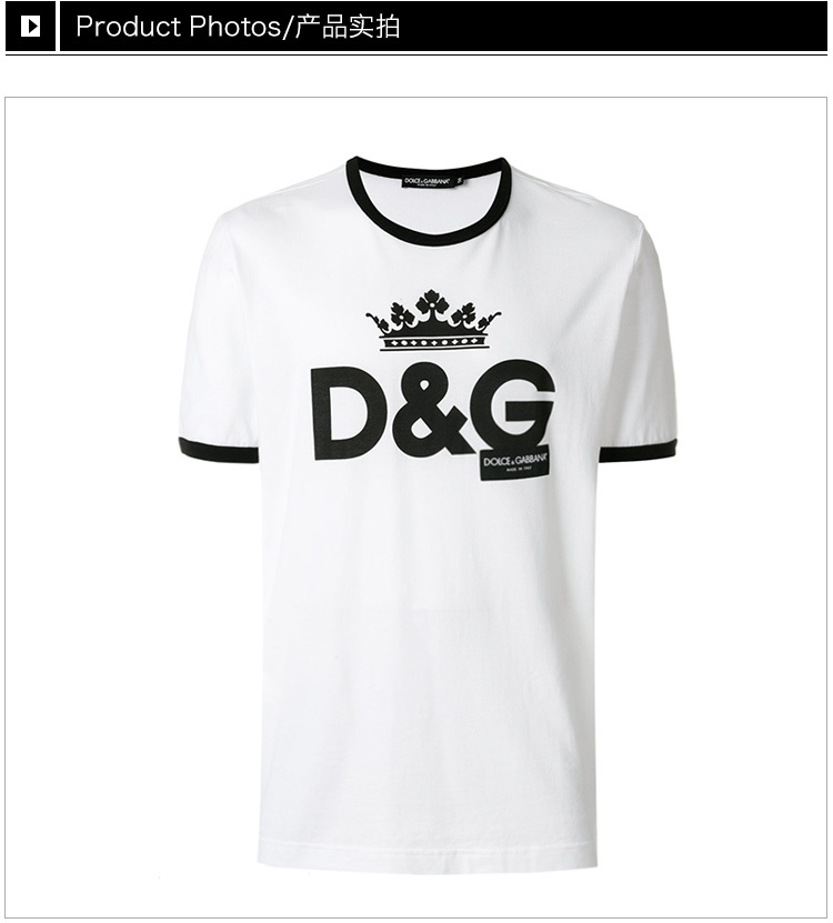 商品Dolce & Gabbana|Dolce&Gabbana 杜嘉班纳 男士米白色字母棉质短袖T恤 G8HV0T-HP706-WI40,价格¥1097,第6张图片详细描述