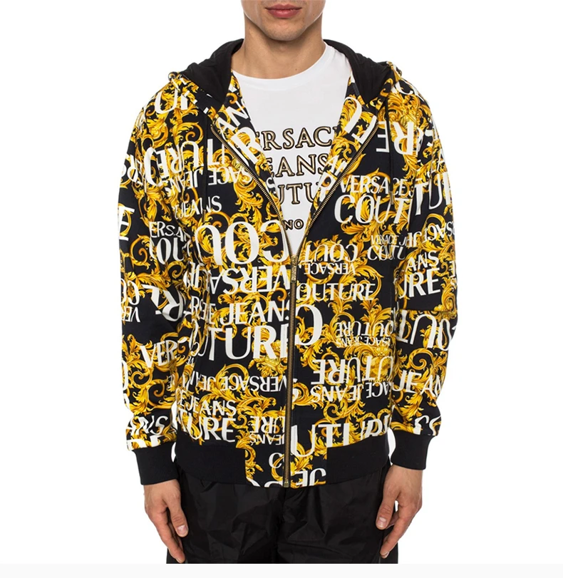 商品[国内直发] Versace|VERSACE JEANS 男士黑色棉质黄色印花薄绒拉链连帽 B7GUA7FA-SH600-899,价格¥3133,第5张图片详细描述