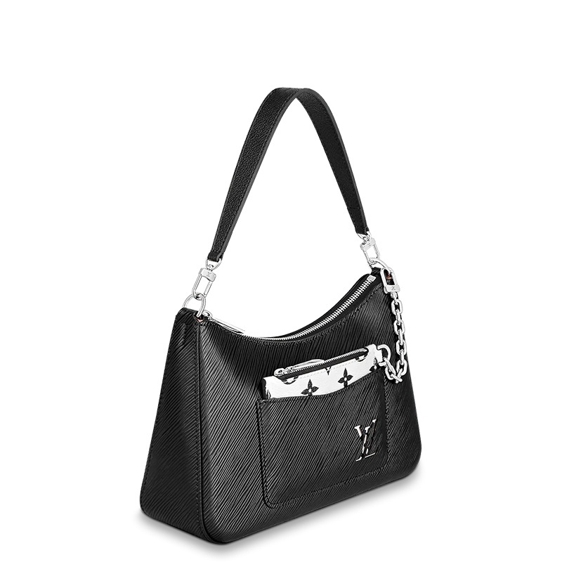 商品Louis Vuitton|预售十天 Louis Vuitton/路易威登 春夏新款MARELLE系列 女士黑色 粒面皮革银扣配可拆卸小袋二合一单肩斜跨手提包M80689,价格¥16922,第4张图片详细描述
