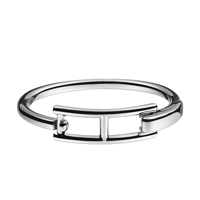 商品Hermes| HERMES/爱马仕 经典Clap系列 925纯银镂空H扣手镯H109530B,价格¥7511,第2张图片详细描述