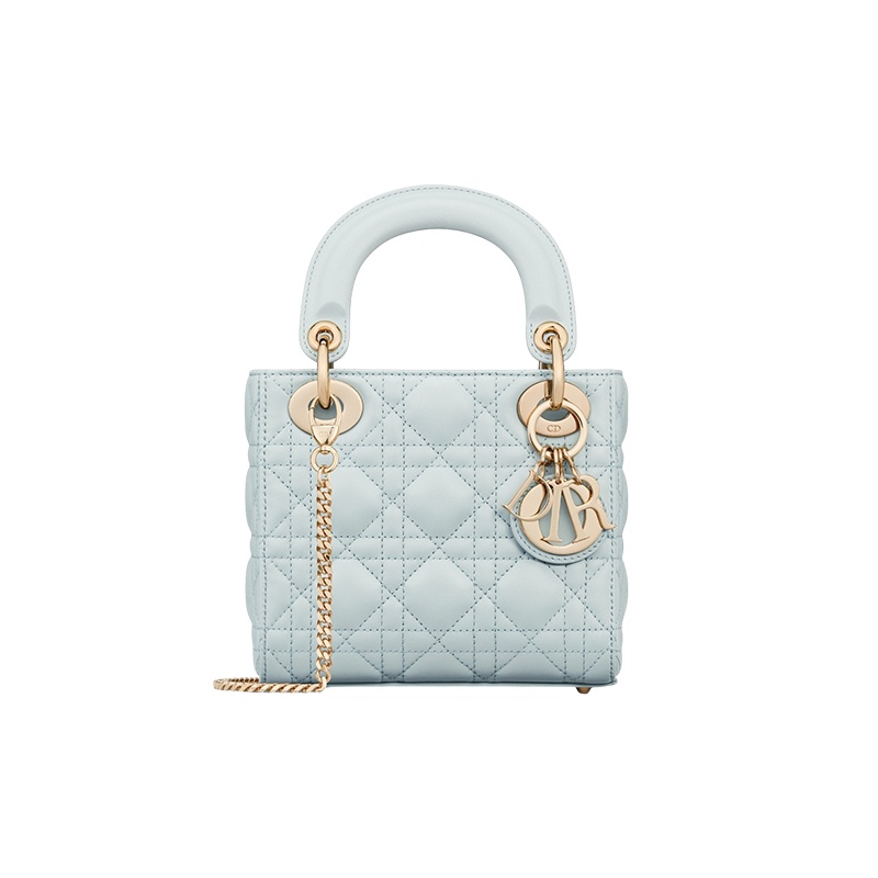 商品Dior|迪奥 23新款 LADY女士迷你湖蓝色小羊皮经典藤格纹链条斜挎包/手提包 M0505ONGE_M00Z,价格¥36689,第3张图片详细描述